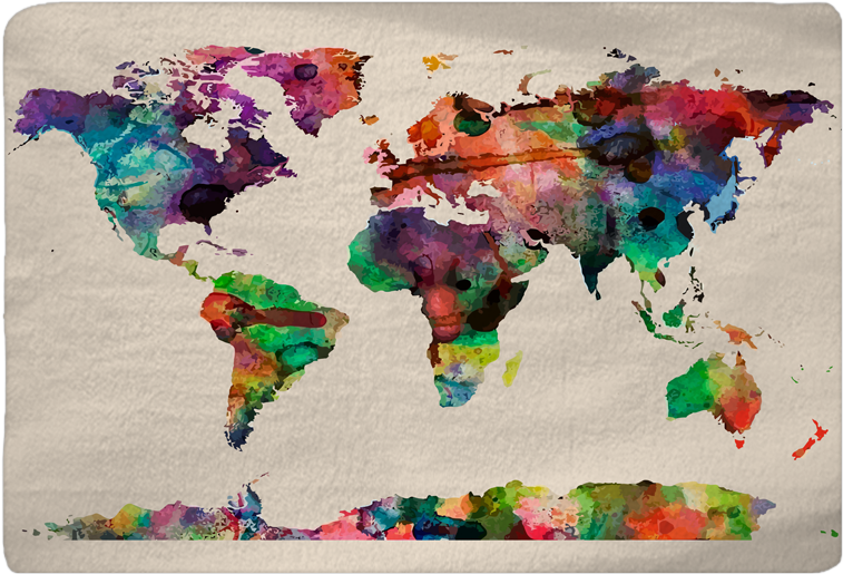 Watercolor World Map Area Rug, Beige Background • Decor - World Map Colorful (800x800), Png Download