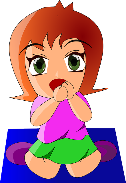 Blue, Happy, Kid, Sit, Knees, Rug, Kids, Sitting - Menina Com Medo Desenho (441x640), Png Download