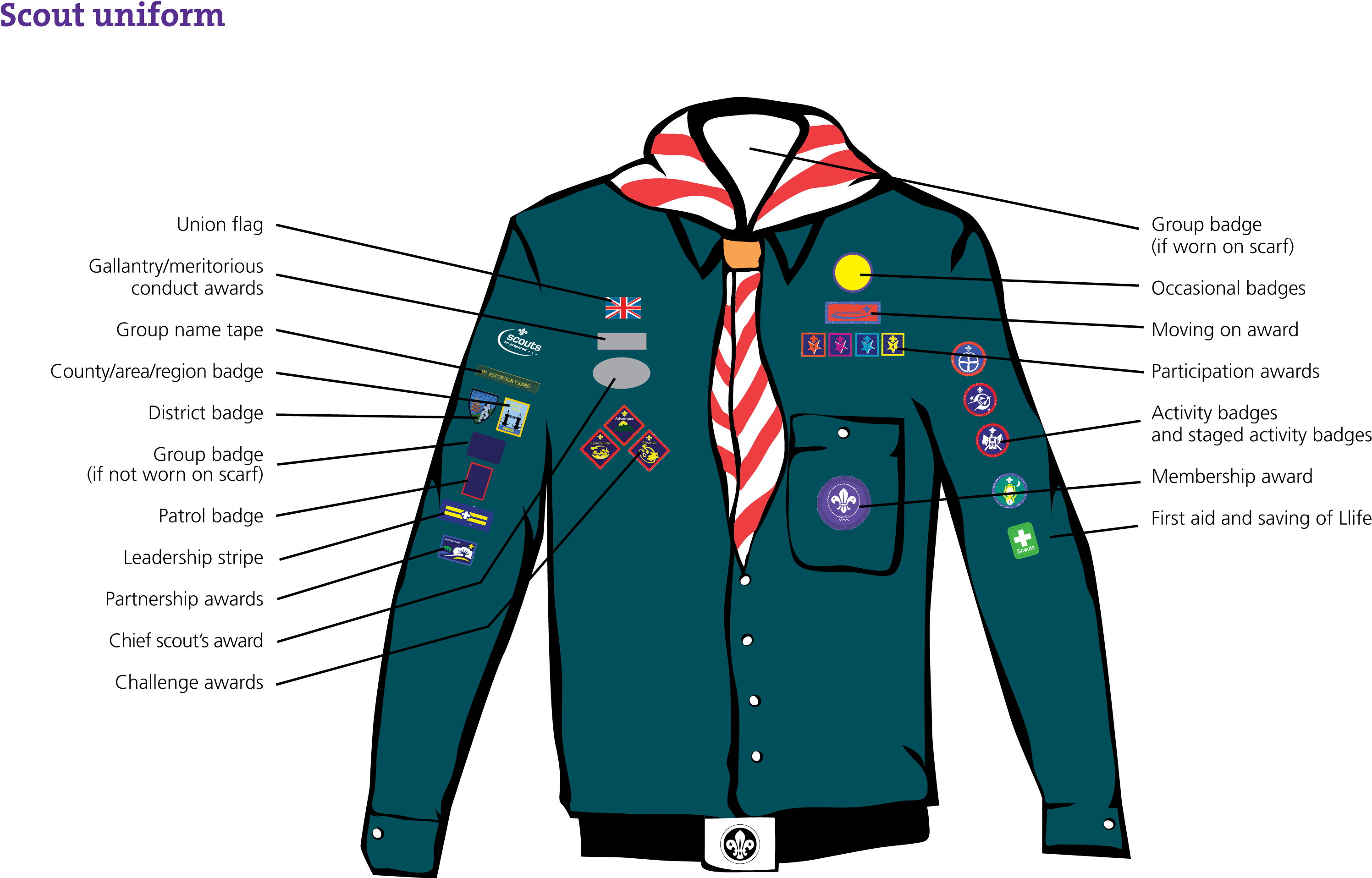 Uniform - All The Scout Badges (3074x1949), Png Download