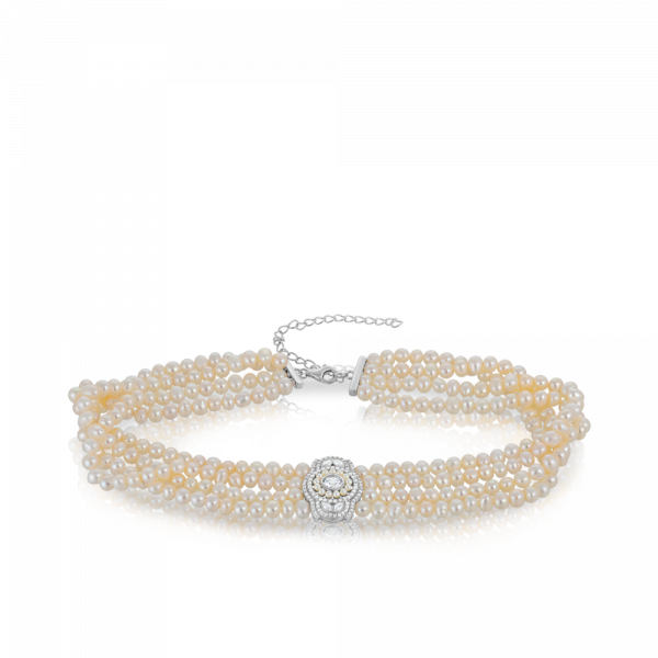 Freshwater Pearl And Cubic Zirconia Choker Necklace - Necklace (600x600), Png Download