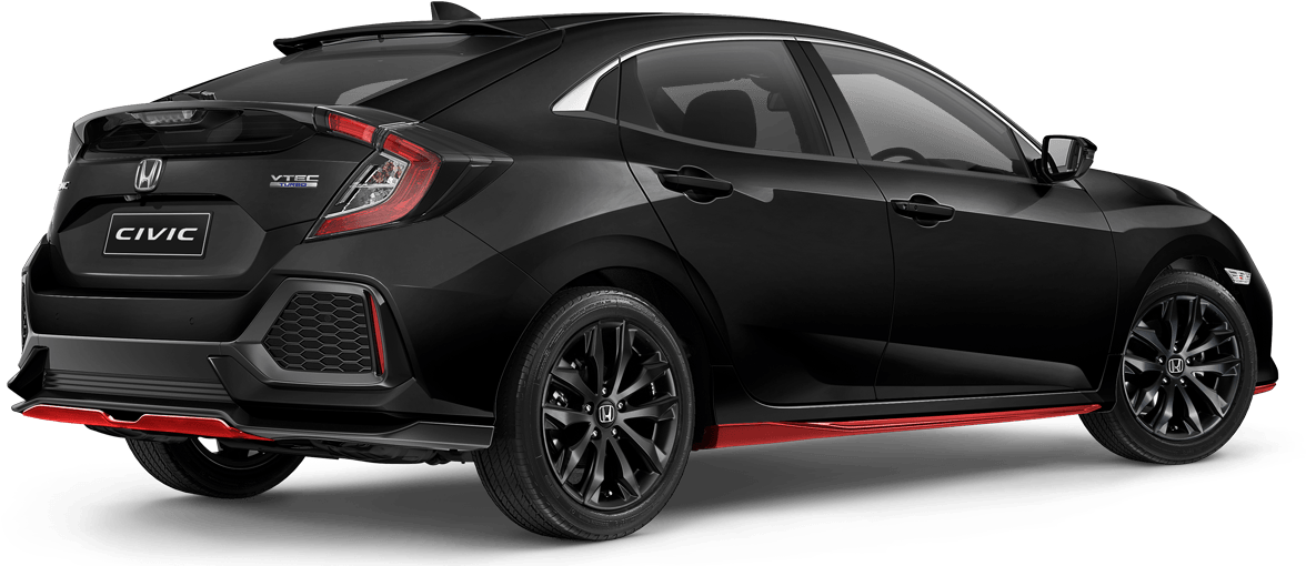 Including Features Like 17-inch Black Alloys, Red Front - Honda Civic Hatchback Red (1200x553), Png Download