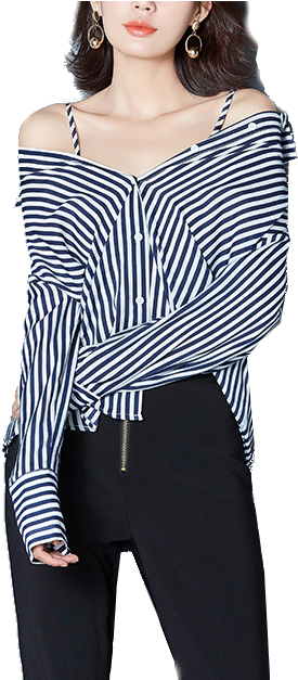 Chung Ha's Outfit Striped Blouse In The Mv Love U - Women's Energy Long Sleeve Top (543x626), Png Download