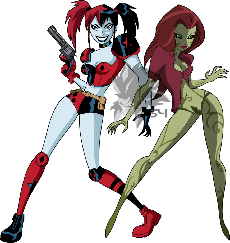 Png - Bruce Timm Harley Quinn And Poison Ivy (870x918), Png Download