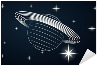 Saturn Planet Drawing In Blue Outer Space Vector Sticker - Drawing (400x400), Png Download