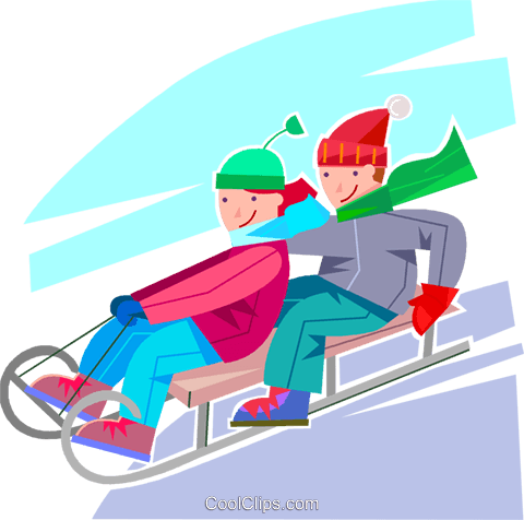Children Sledding Royalty Free Vector Clip Art Illustration - Rodeln Winter Clipart (480x476), Png Download