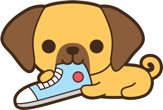 Dog Eating Shoe - Kawaii Dog Clipart (618x618), Png Download