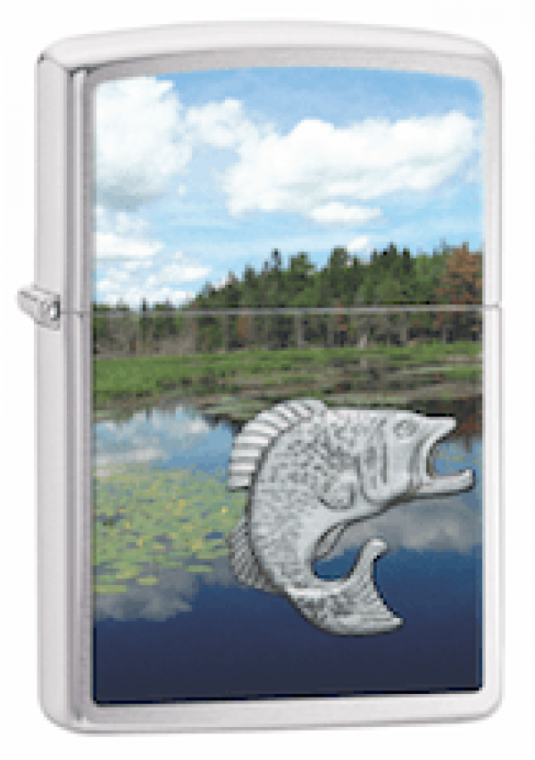 Zippo 29408 Fish In Lake, Brushed Chrome (1500x850), Png Download