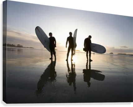 Silhouette Of Three Surfers Carrying Surfboards - Tofino Beach Justin Trudeau Surfing (428x344), Png Download