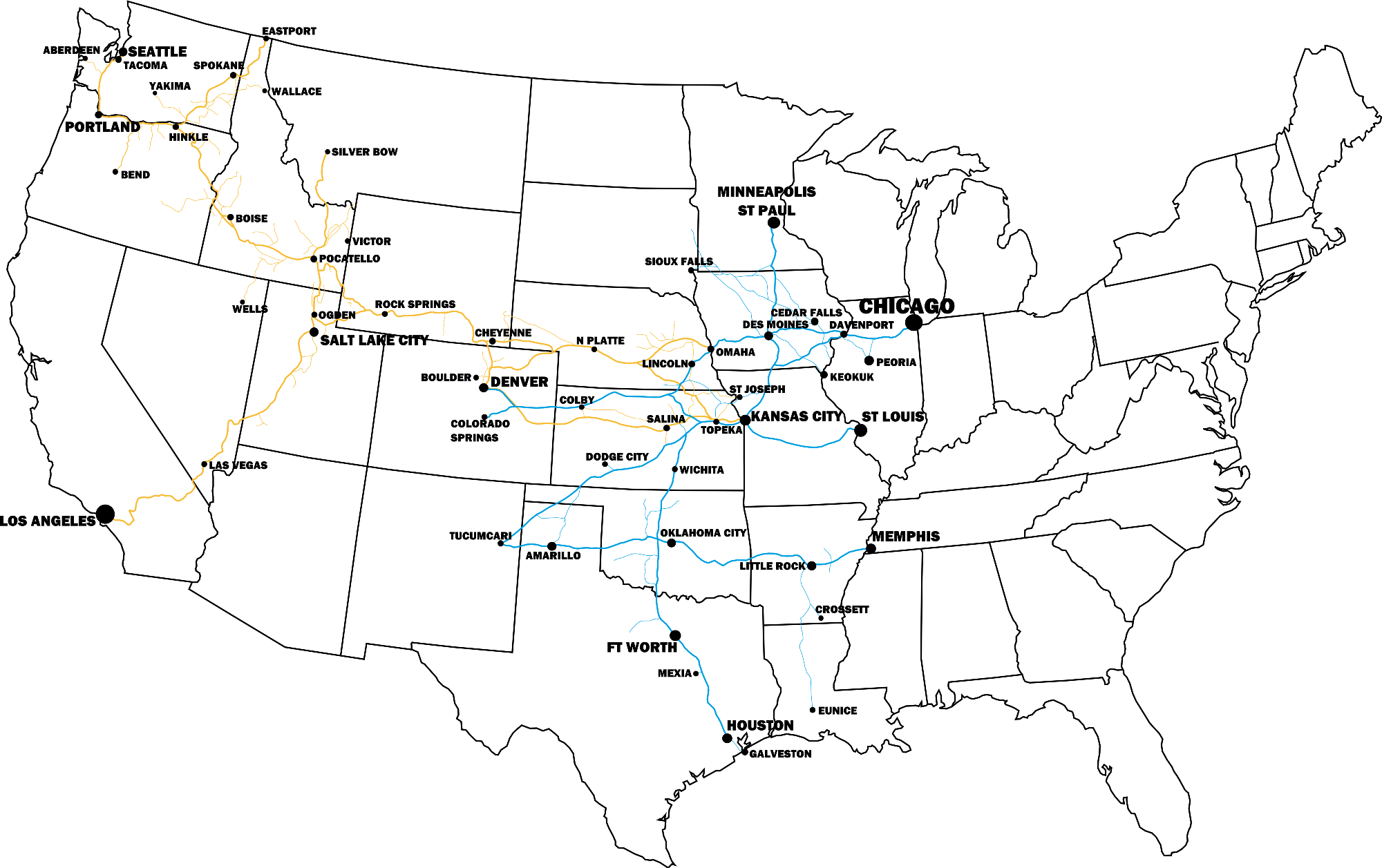 Map Showing The Combined Union Pacific And Rock Island - Map (2000x1257), Png Download
