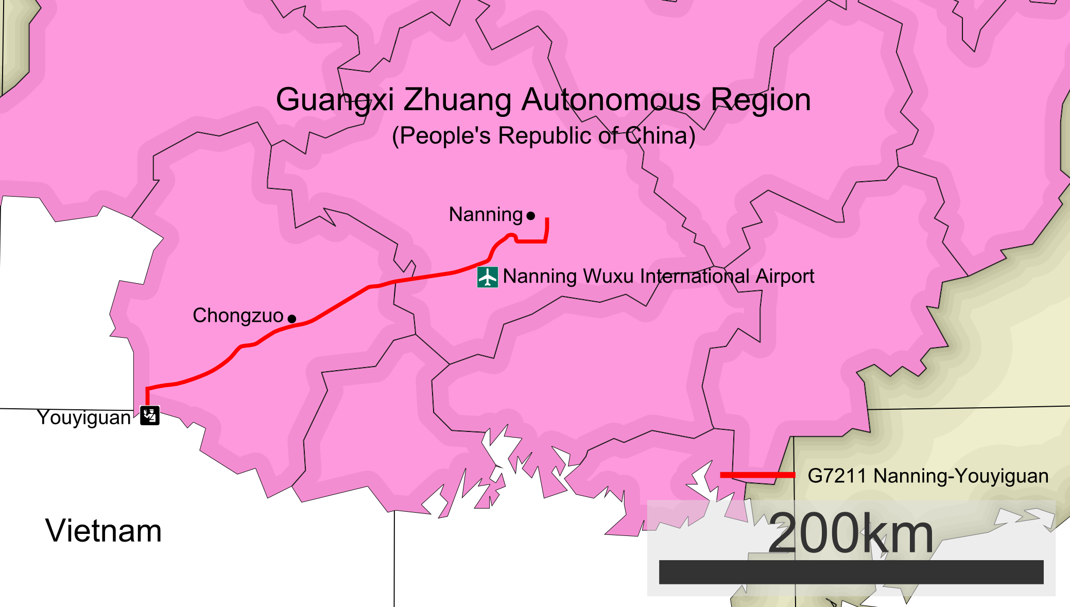 G7211 Nanyou Expressway English Map - Vietnam To Nanning China (2078x1179), Png Download