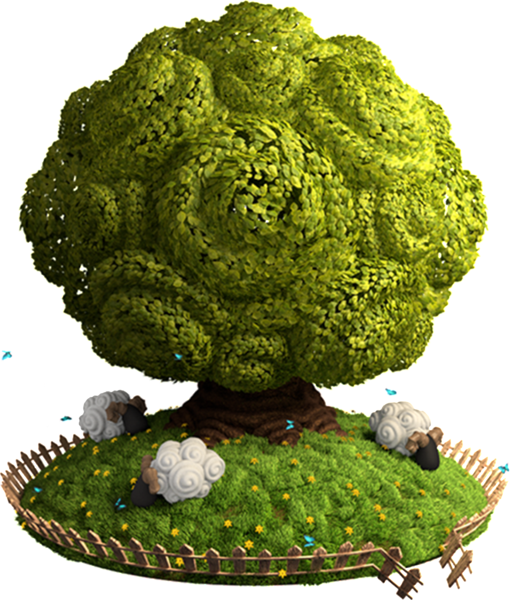 Green Big Tree Meadow Goat Scene Design - Illustration (1024x1205), Png Download