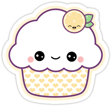 Super Kawaii Lemon Nom Nom Cupcake Stickers Kawaii - Cute Cupcake Stickers (375x360), Png Download
