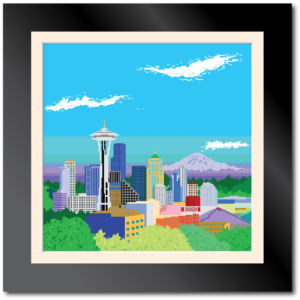 8-bit Seattle Skyline - 8 Bit Day City (500x500), Png Download