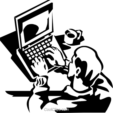Man Working At A Laptop Computer Royalty Free Vector - Illustration (480x479), Png Download