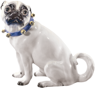 Single Figurine Pug With Bells - Gold (536x429), Png Download