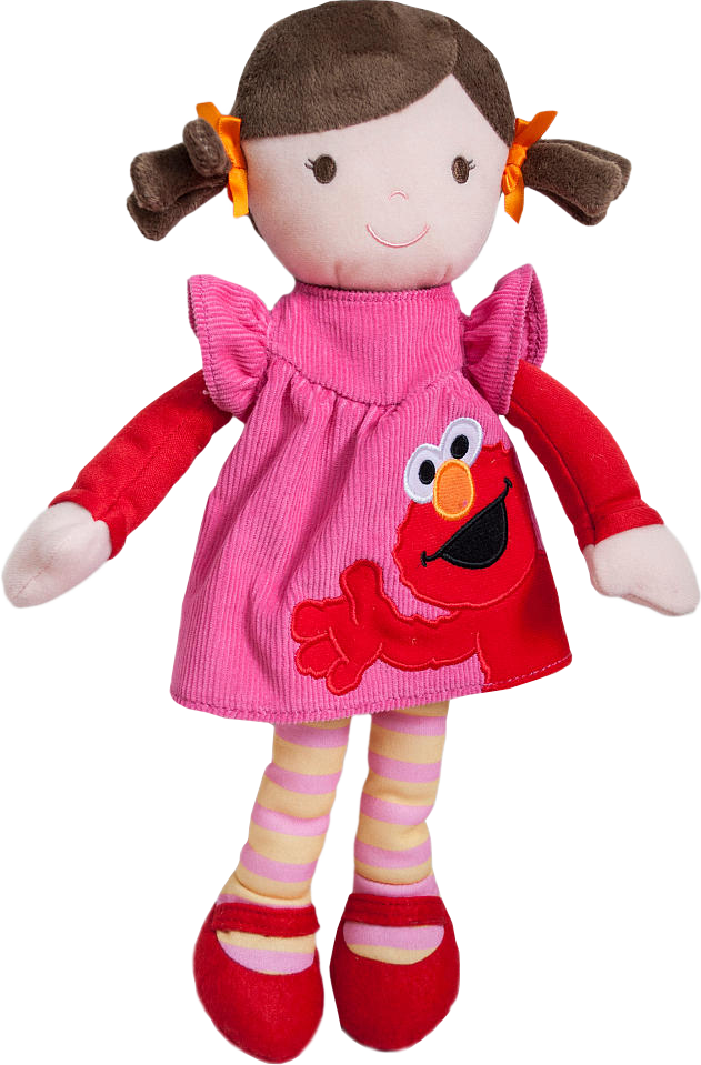 Brunette Rag Doll In Elmo Dress 13" Plush - Sesame Street Rag Doll - Brown Hair (631x959), Png Download