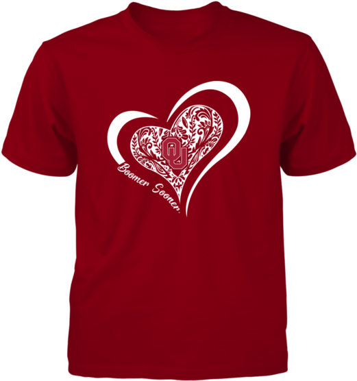 Boomer Sooner Pattern Heart Outline Slogan Oklahoma - Shirt (600x600), Png Download