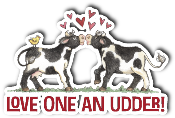 Love One An Udder Cute Cows Vinyl Die Cut Sticker - Kühe Küssen - Valentinsgruß-karte Karte (600x600), Png Download