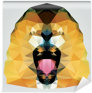 Geometric Polygon Lion Head Roaring, Pattern Design, - Art Print: Bluelela's Collection Of 4 Geometric Polygon (400x400), Png Download