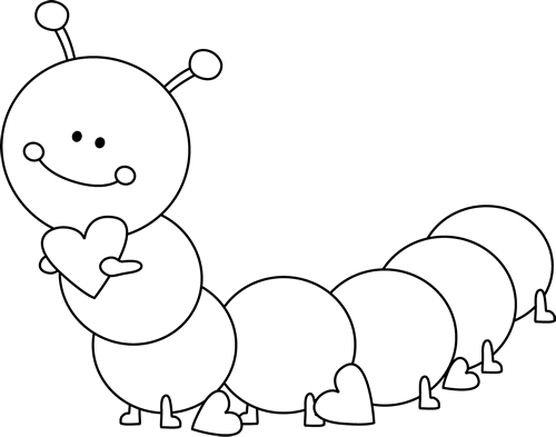 Black And White Cute Valentine's Day Caterpillar Clip - Black And White Cute Clipart (500x393), Png Download