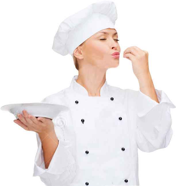Female Chef Plate Showing Delicious Sign - Hospital (800x697), Png Download
