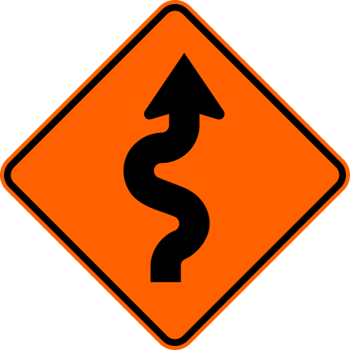 Winding Road Right Warning Trail Sign Orange - Pedestrians Cross To The Right (500x500), Png Download