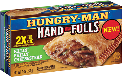 Fillin' Philly Cheesesteak - Hungry Man Hand Fulls, Fillin' Philly Cheesesteak - (429x362), Png Download