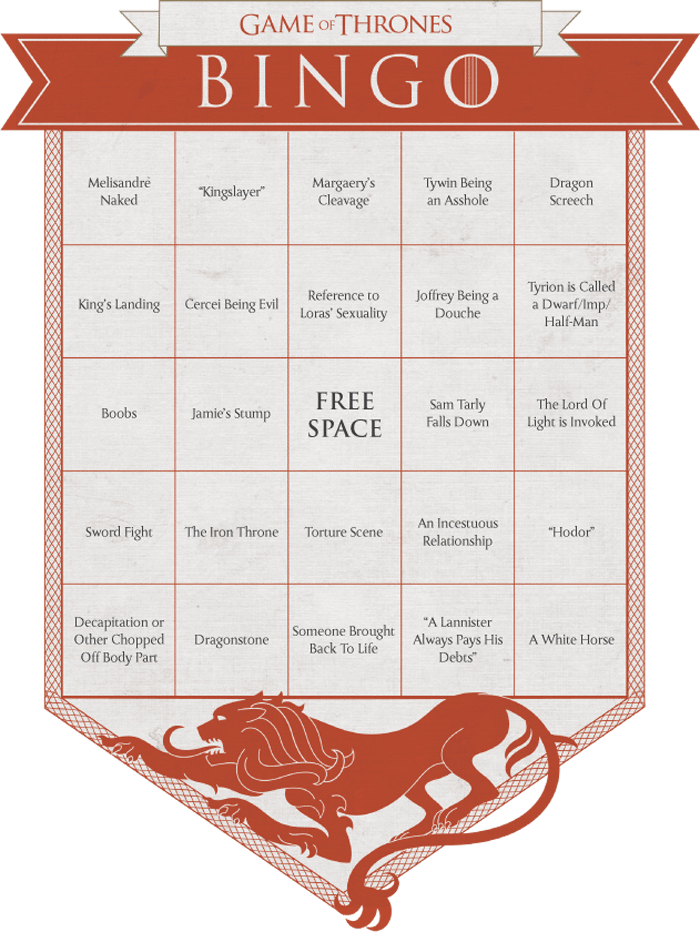 Gtbingo Lannister Game Of Thrones Bingo Cards Full Size Png Download Seekpng