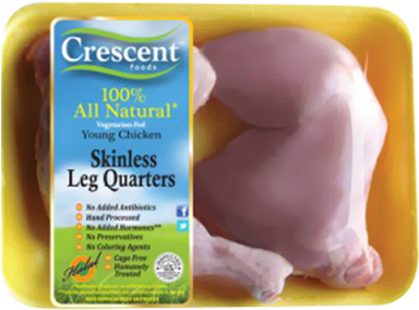 Skinless Leg Quarters - Crescent Foods Boneless Skinless Chicken Thighs, 20 (400x302), Png Download
