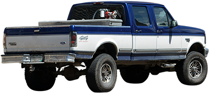 A Blue And White Pickup Truck Driving Away From You, - Car (450x450), Png Download