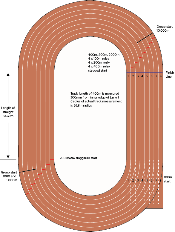Dimensions For Athletics Track Events - Pista De Atletismo Y Sus (586x777), Png Download