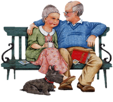 Old Couple Bench Paintinglounge - Old People Good Morning (400x365), Png Download