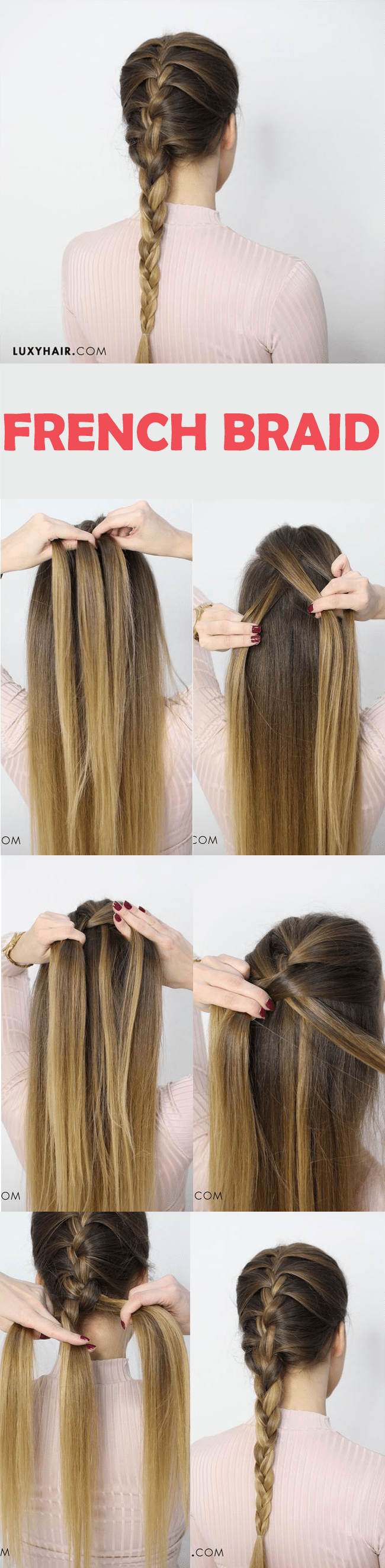 French Braid Hairstyle - Hairstyle (650x2640), Png Download