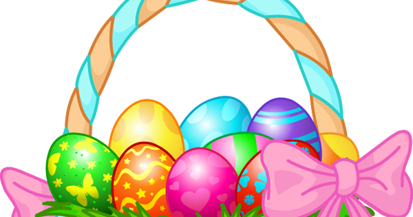 Easter Basket With Eggs Cartoon (600x315), Png Download