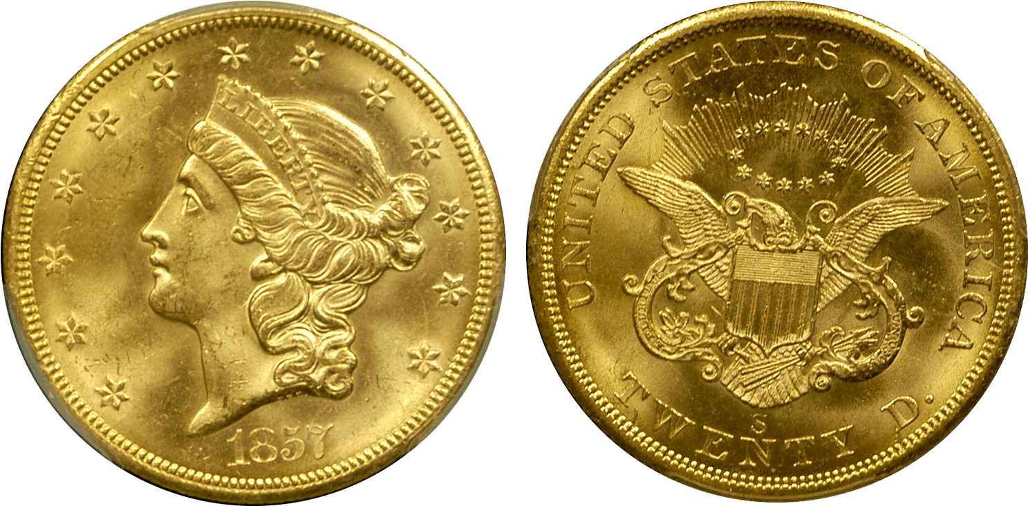1857-san Francisco $20 Liberties - Shah Of Iran Coronation Coin (1660x819), Png Download