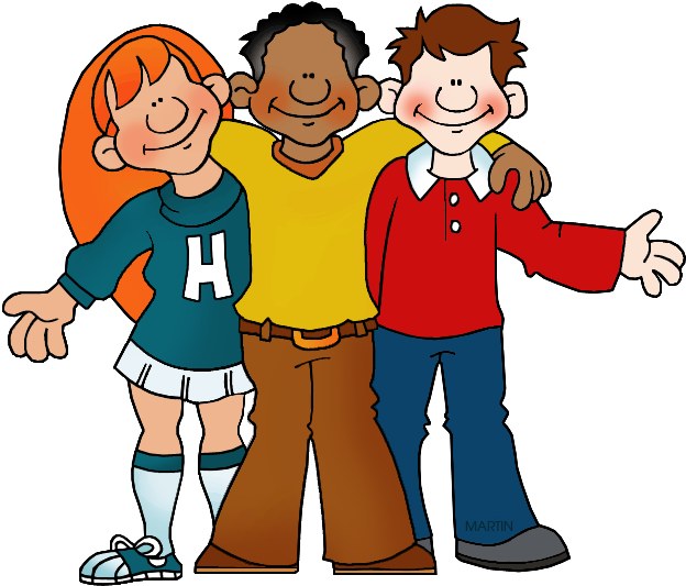 Family And Friends Clip Art By Phillip Martin, Three - High School Student Clip Art (648x559), Png Download