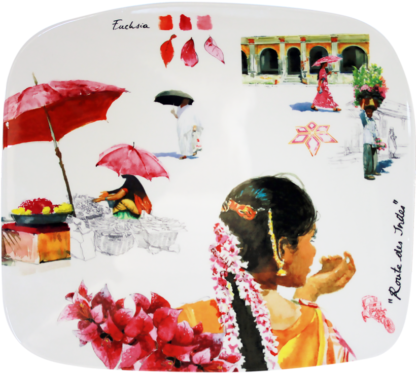 1 Organic Square Plate, Large - Gien Route Des Indes Tea Towel (869x869), Png Download