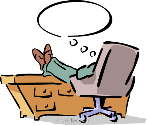 Man Sitting At His Desk With His Feet Up Royalty Free - Feet On Desk Cartoon (480x411), Png Download