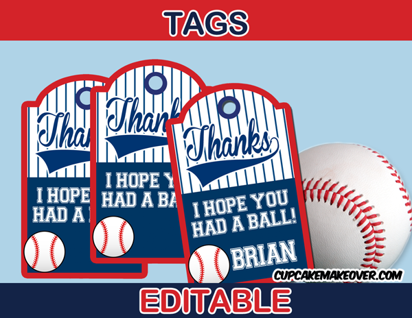 Editable Sports Baseball Favor Tags Labels - Baseball Treat Bag Tags (600x464), Png Download