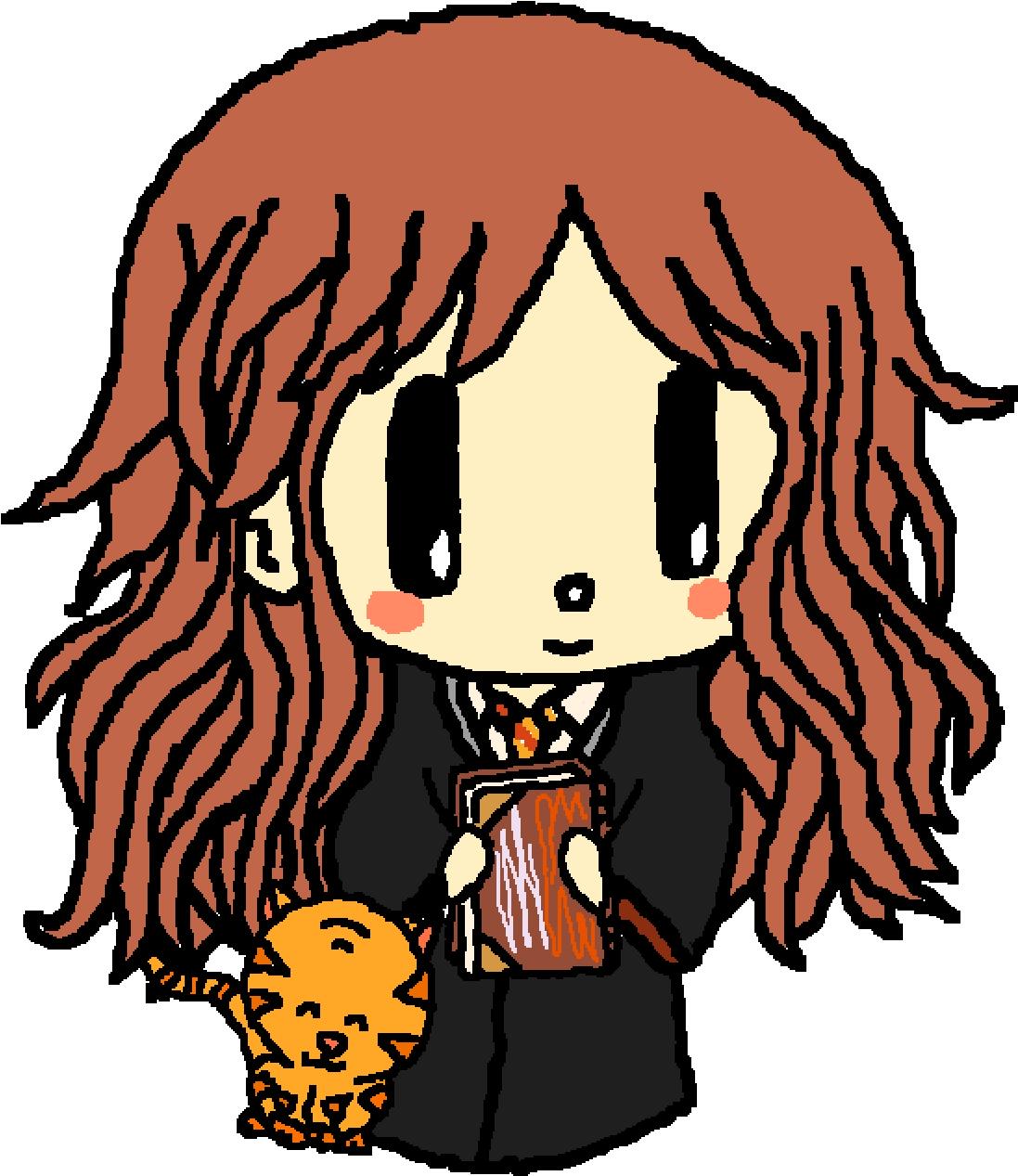 Hermione And Crookshanks - Drawing (1400x1400), Png Download