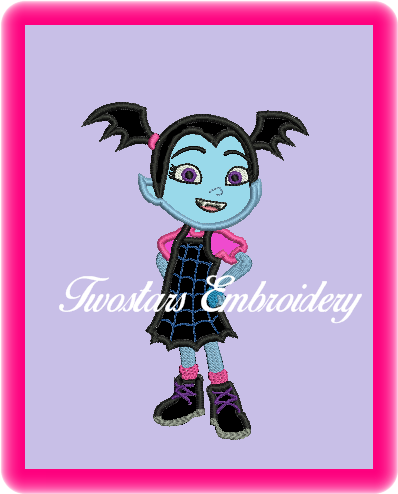Vampire Girl Vamprina Fill Stitch Applique - Embroidery (398x494), Png Download