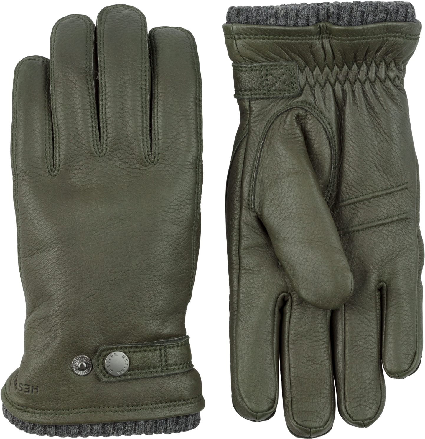 Hestra Utsjö Dark Forest - Dark Green Leather Gloves Men (1500x1500), Png Download