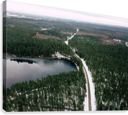 Drone Photography Of A Road Between Woods In Winter - Photography (429x386), Png Download