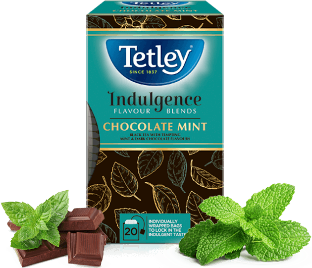 Tetley Chocolate Mint Flavoured Black Tea - Tetley Indulgence Chocolate Mint 20 Tea Bags (635x570), Png Download