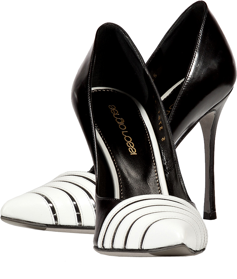 Sergio Rossi Black White Leather Cutout Toe Stilettos - White And Black Stilettos (912x945), Png Download
