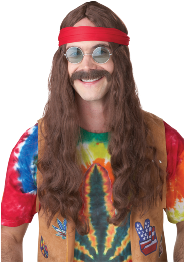 Brown Wig And Moustache " Name="og Description - Hippie Man (366x580), Png Download