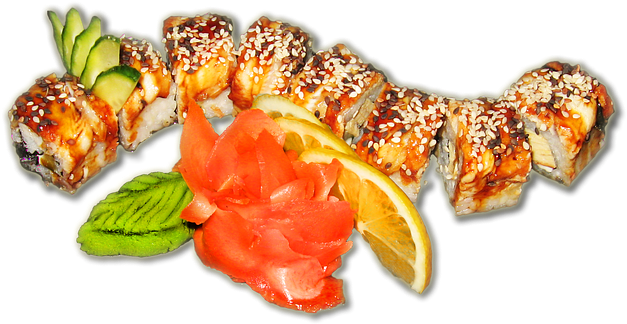 Sushi Transparent Background Png - Dragon Roll Sushi Png (640x336), Png Download