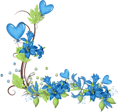 Bleu Fleur Coeur Deco Blue Flower Border - Transparent Blue Flower Border (400x382), Png Download