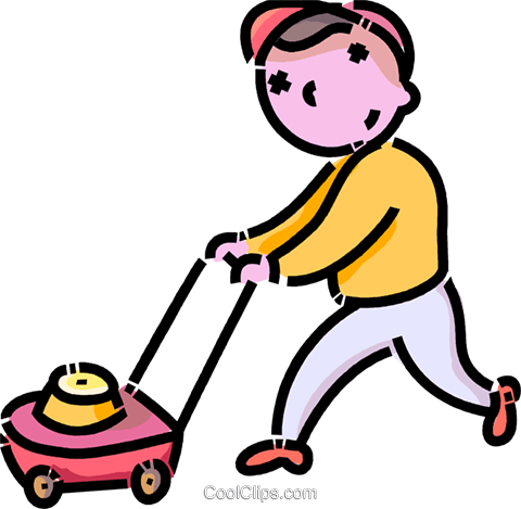 Boy Cutting The Grass Royalty Free Vector Clip Art - Clip Art (480x469), Png Download