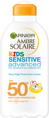 Ambre Solaire Resisto Kids Spf 50 Lotion Large - Garnier Ambre Solaire Sensitive Advanced 50+ 200 Ml (372x488), Png Download